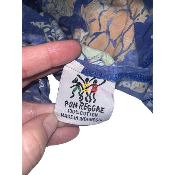 Vintage Rum Reggae Womens Short Sleeve Mini Dress Sz M Blue Green Sea Turtle - Picture 3 of 7